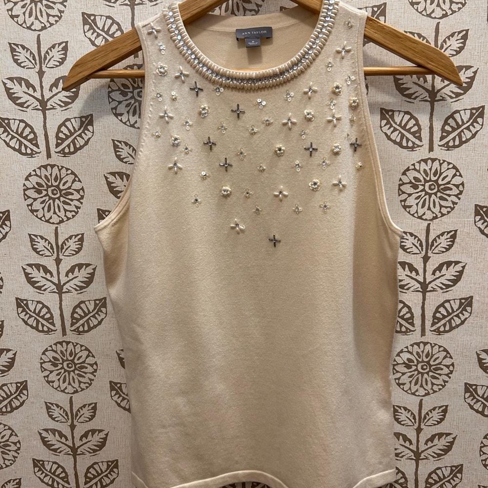 Ann Taylor Cream Embellished Blouse